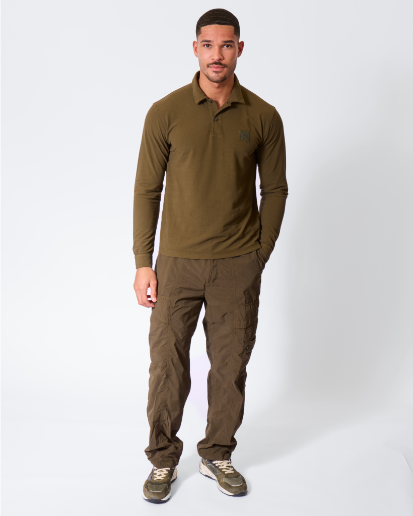2200005 Longsleeve Polo met Patch Military Green