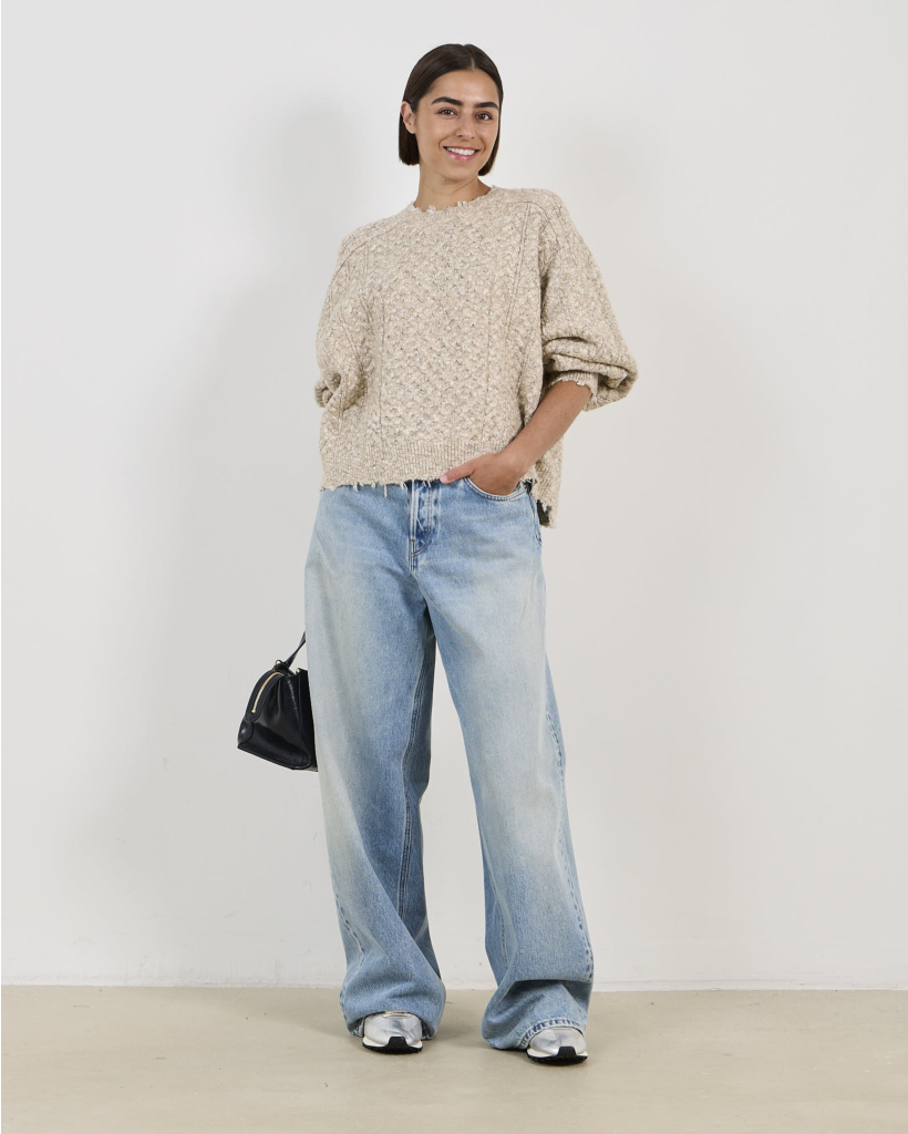 Aran Oversized Cropped Sweater Light Heather Grey