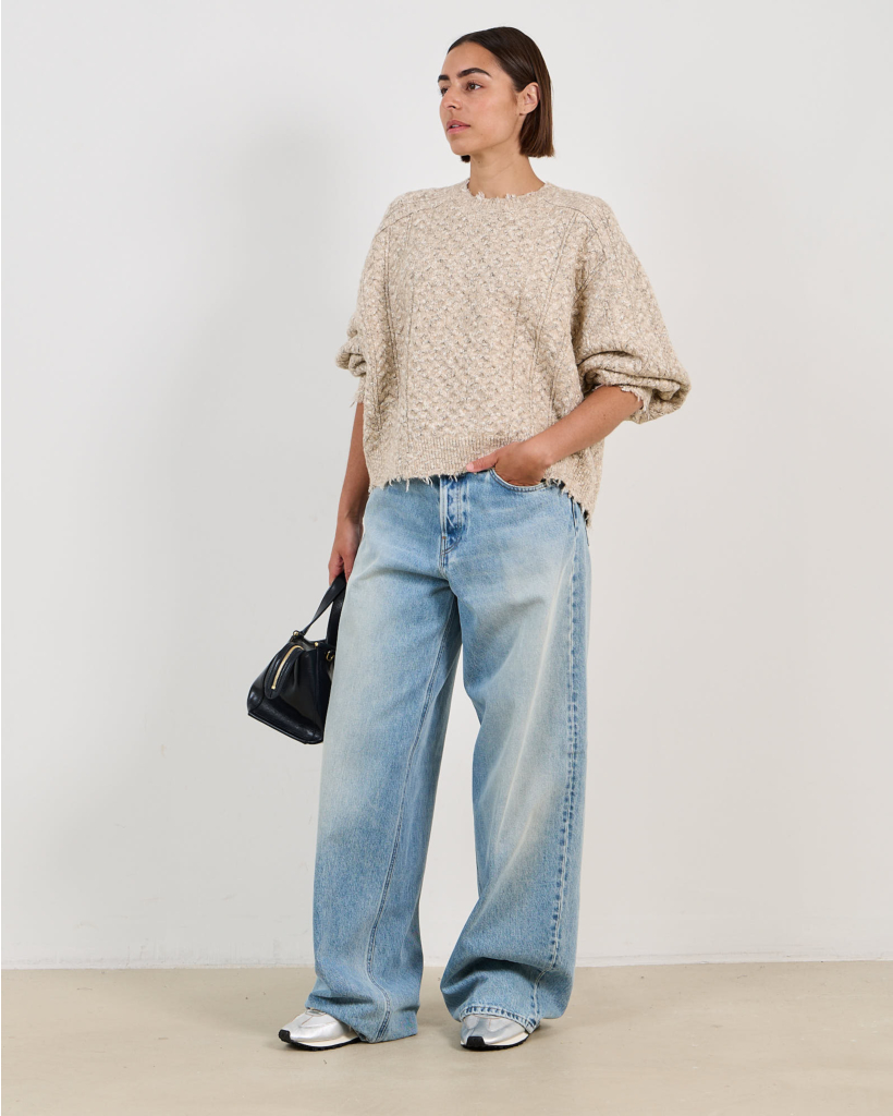 Aran Oversized Cropped Sweater Light Heather Grey