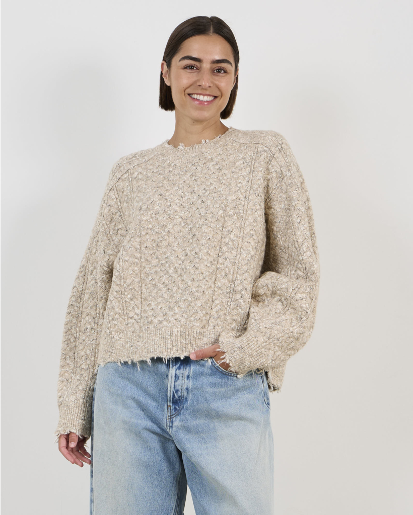 Aran Oversized Cropped Sweater Light Heather Grey