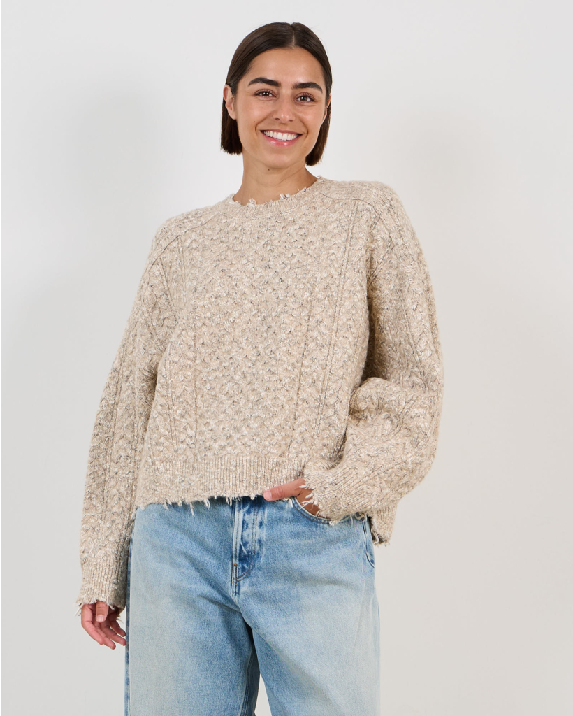 Aran Oversized Cropped Sweater Light Heather Grey