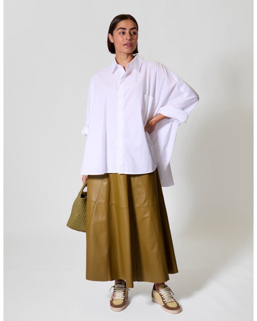 A-lijn Leren Midi Rok Dark Olive