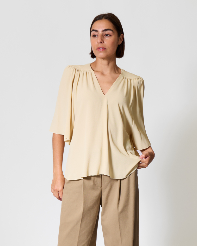 Zijdemix Geplooide Blouse Butter Yellow