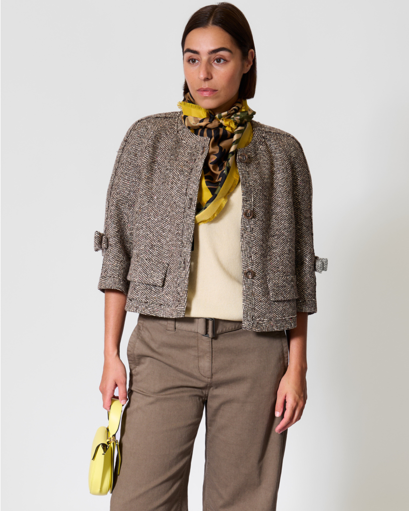 Wolmix Herringbone Jack met Pailletten Bruin