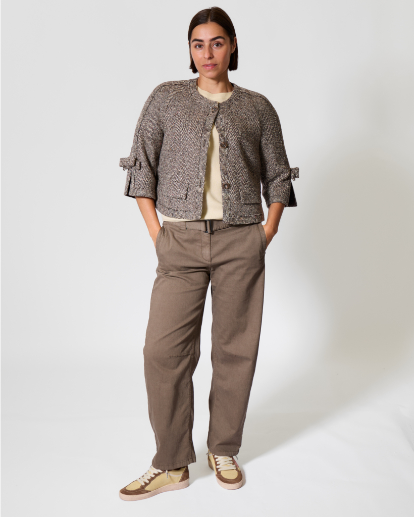 Wolmix Herringbone Jack met Pailletten Bruin