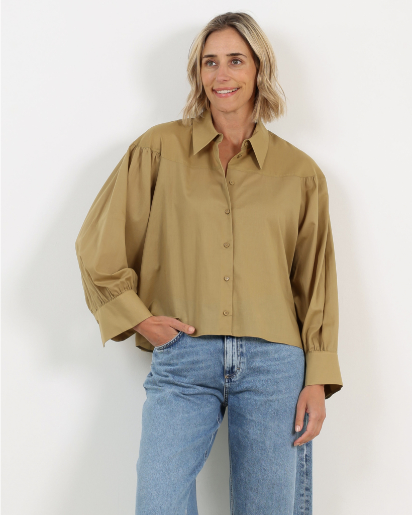 Seleni Doorschijnende Blouse Khaki