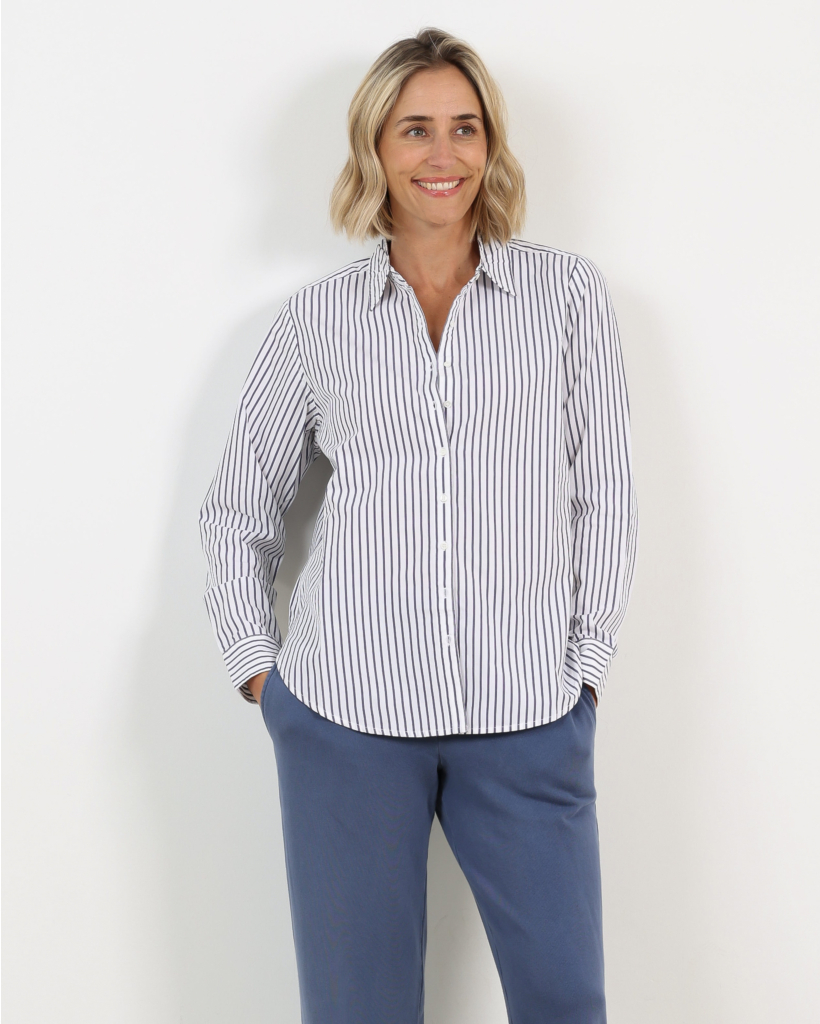 Beau Gestreepte Katoenen Blouse Windy Blue