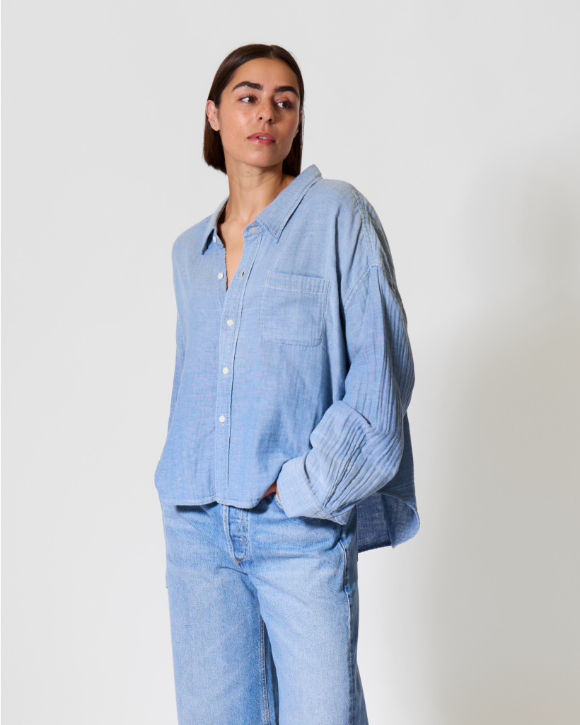 Wrinkled Blouse Indigo Chambray