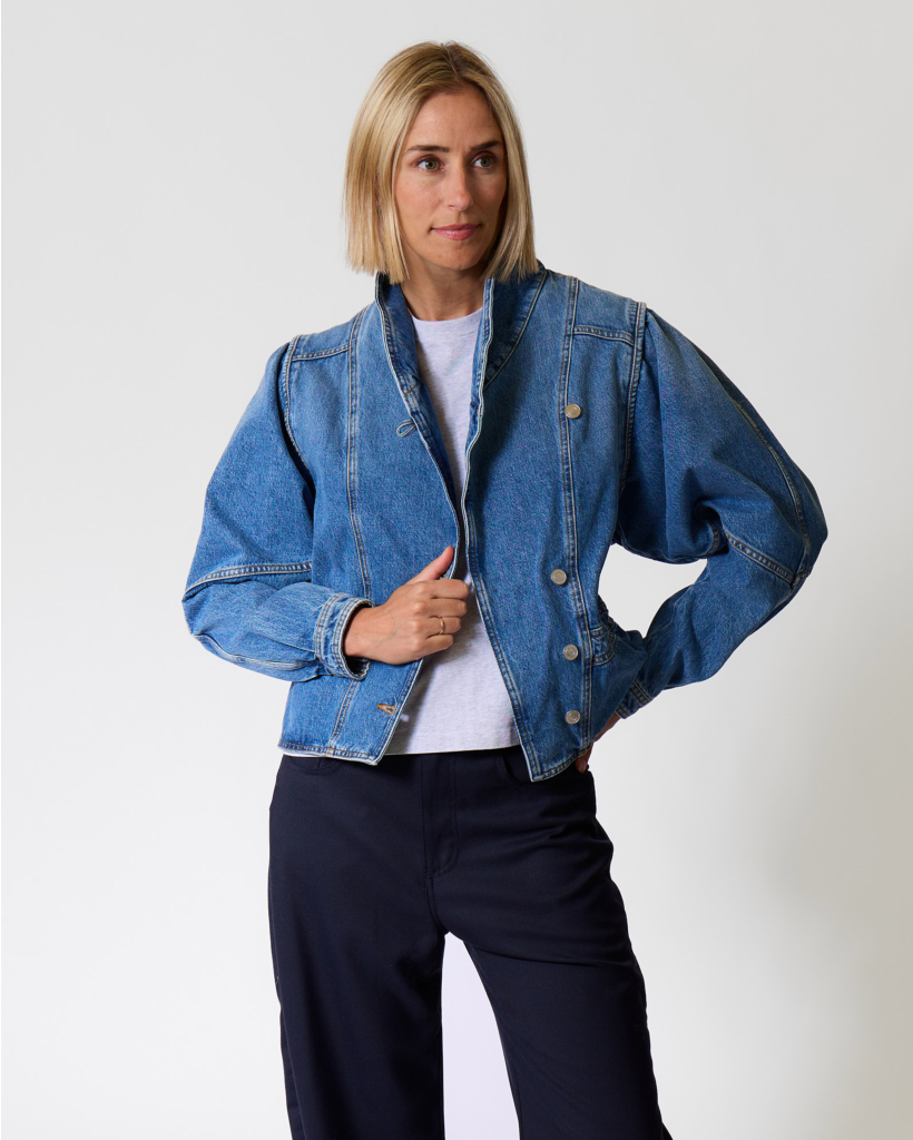 Denim Jack met hoge Kraag Lichtblauw