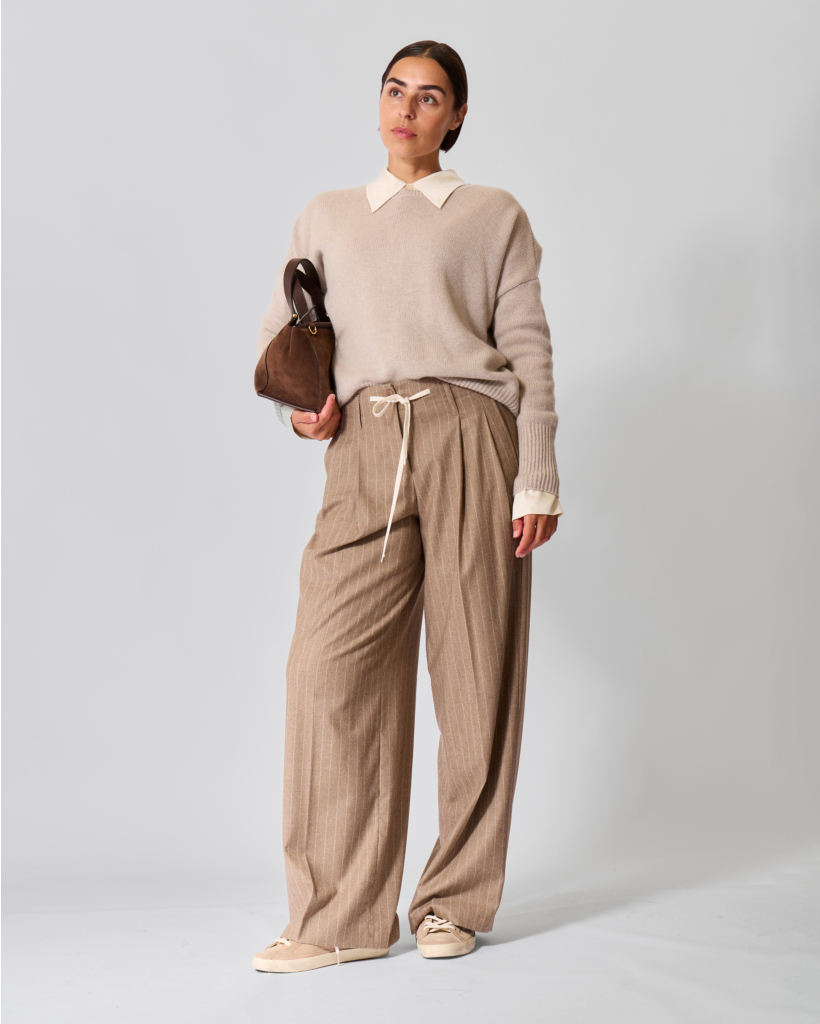 Addison Pinstripe Trekkoord Pantalon Beige