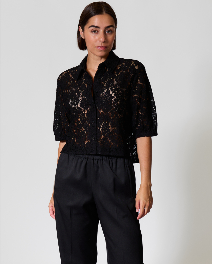 Shayna Kanten Blouse Zwart
