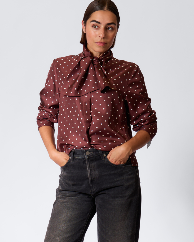 Force Jaap Zijde Blouse Stippenprint Aubergine