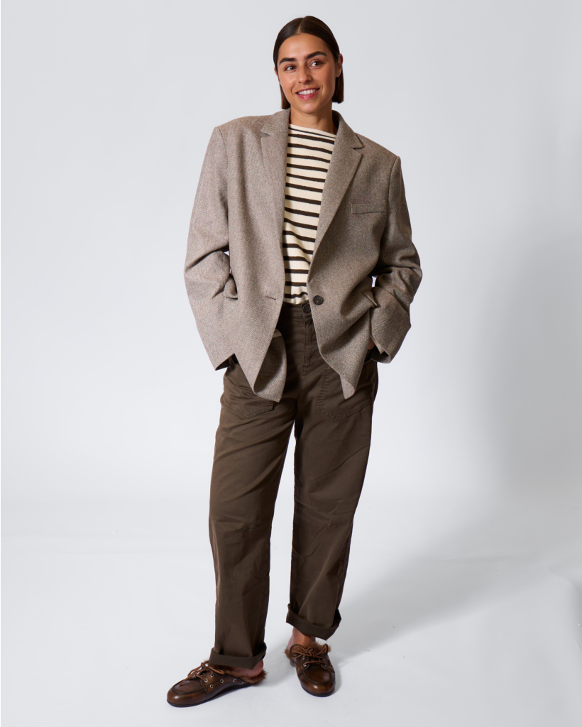 Wolblend Check Blazer Tabac