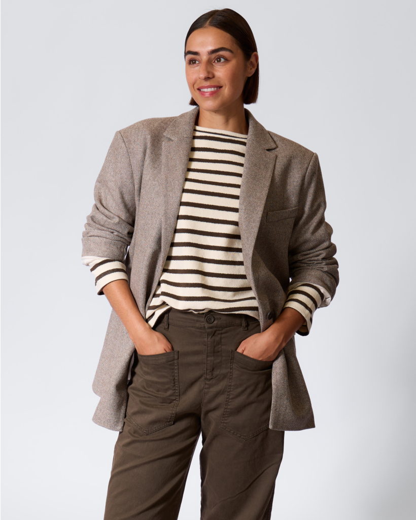 Wolblend Check Blazer Tabac