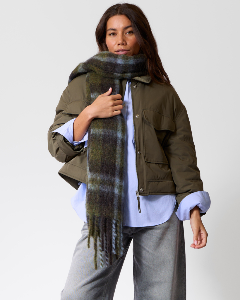Geruite Wollen Sjaal Cinder Brown
