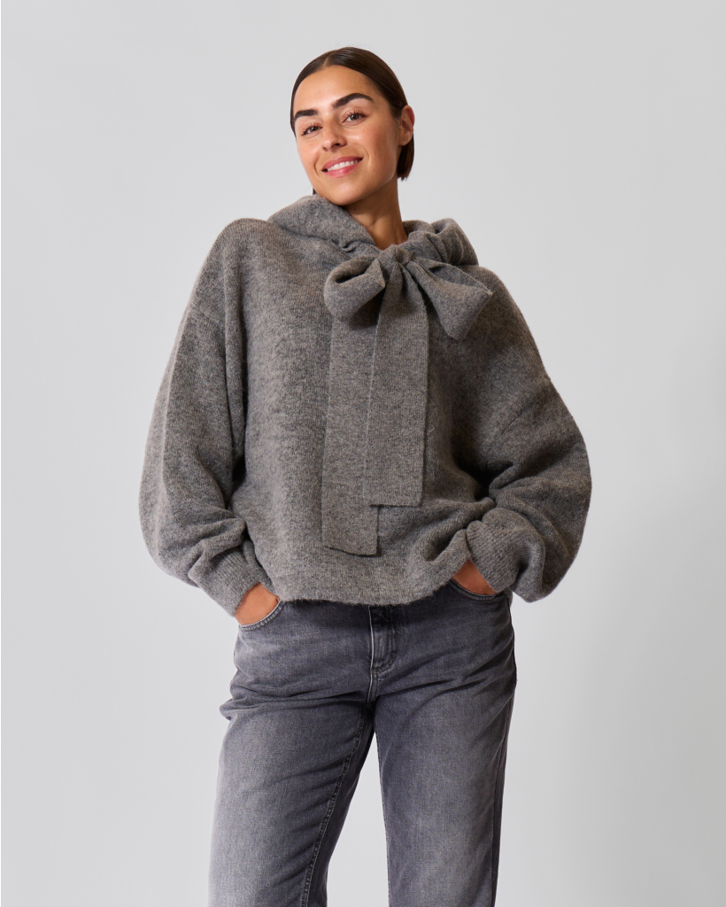 Wolblend hoody met Strik Grijs