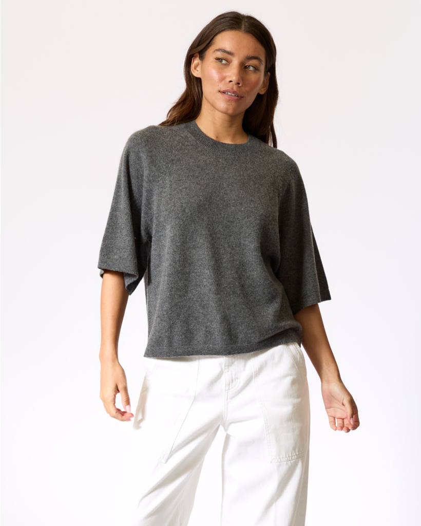 Leana Cashmere Korte Mouw Knit Grijs Melange
