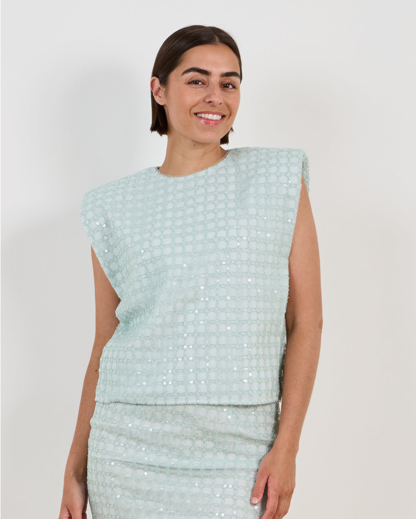 Beaded Top met Schoudervullingen Ice Flow