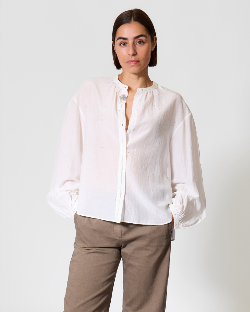 Poplin Blouse met Glittersteentjes Wit