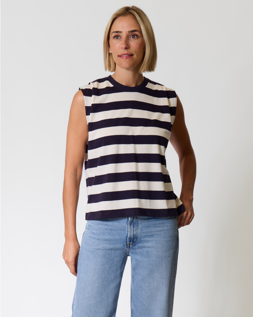 Oxo Gestreept Mouwloos T-shirt Navy/Ecru
