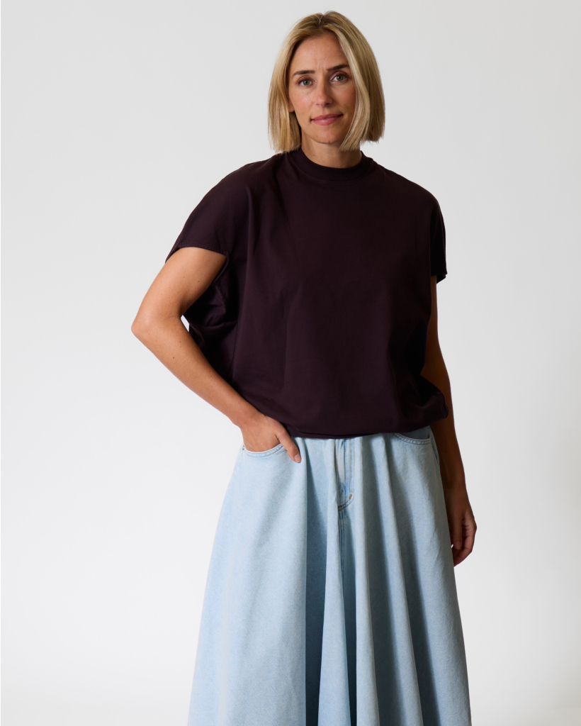 Souline T-shirt met Mouwdetail Eggplant