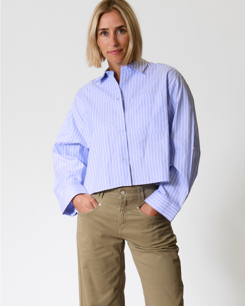 Ocean Cropped Blouse Blue Stripe