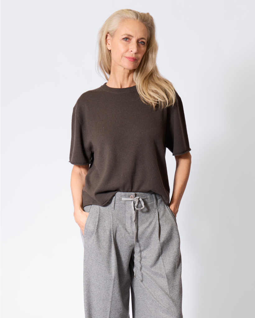 Cila Cashmere Korte Mouw Trui Dark Fern