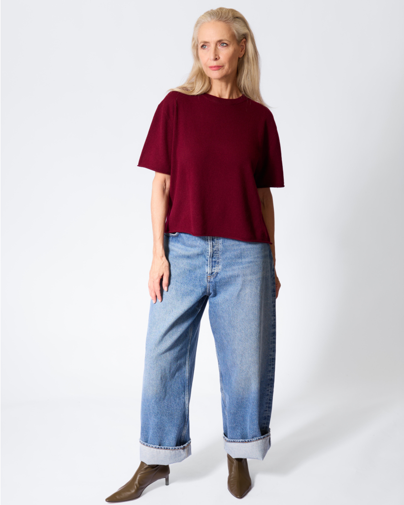 Cila Cashmere Korte Mouw Trui Deep Plum