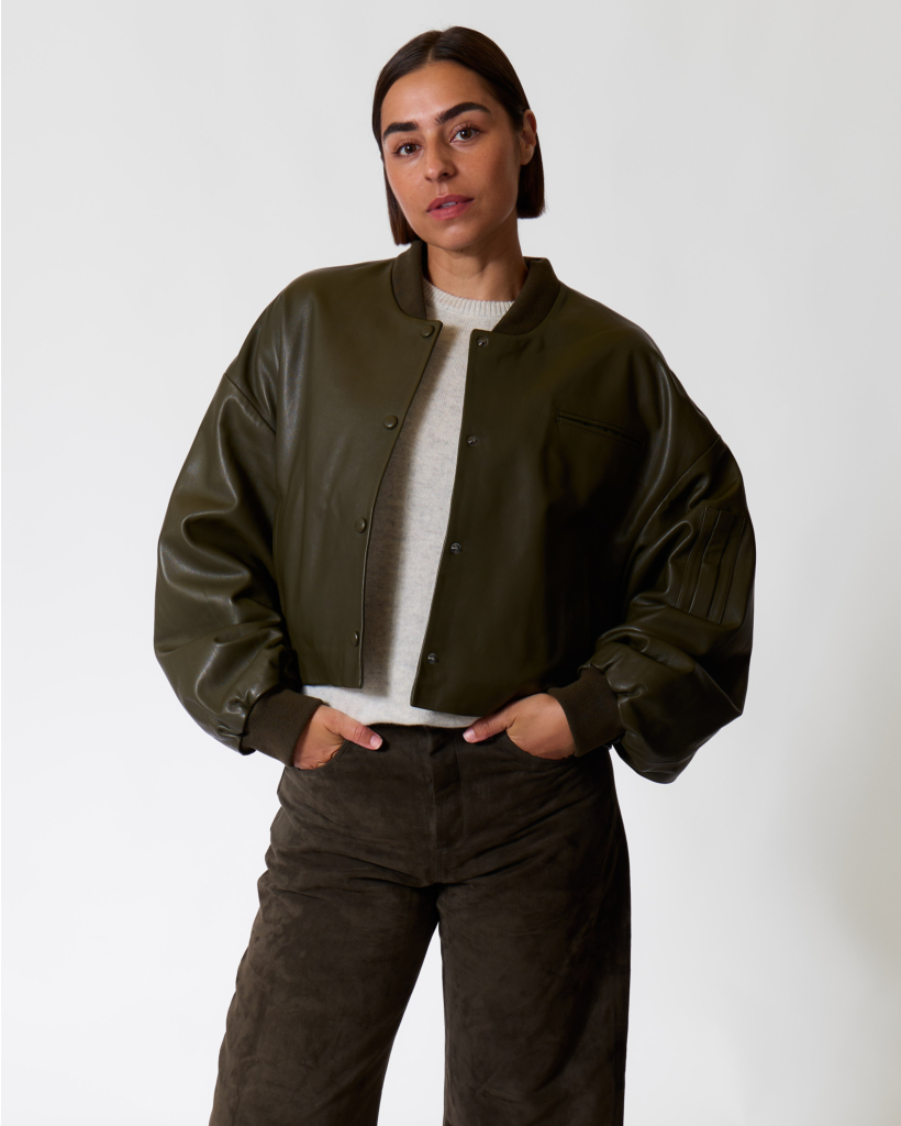 Victoria Leren Varsity Jack Vegetal Khaki