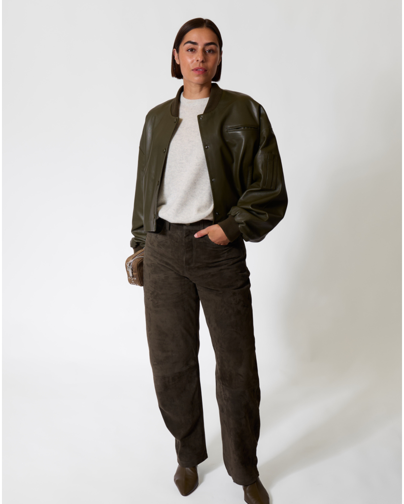 Victoria Leren Varsity Jack Vegetal Khaki