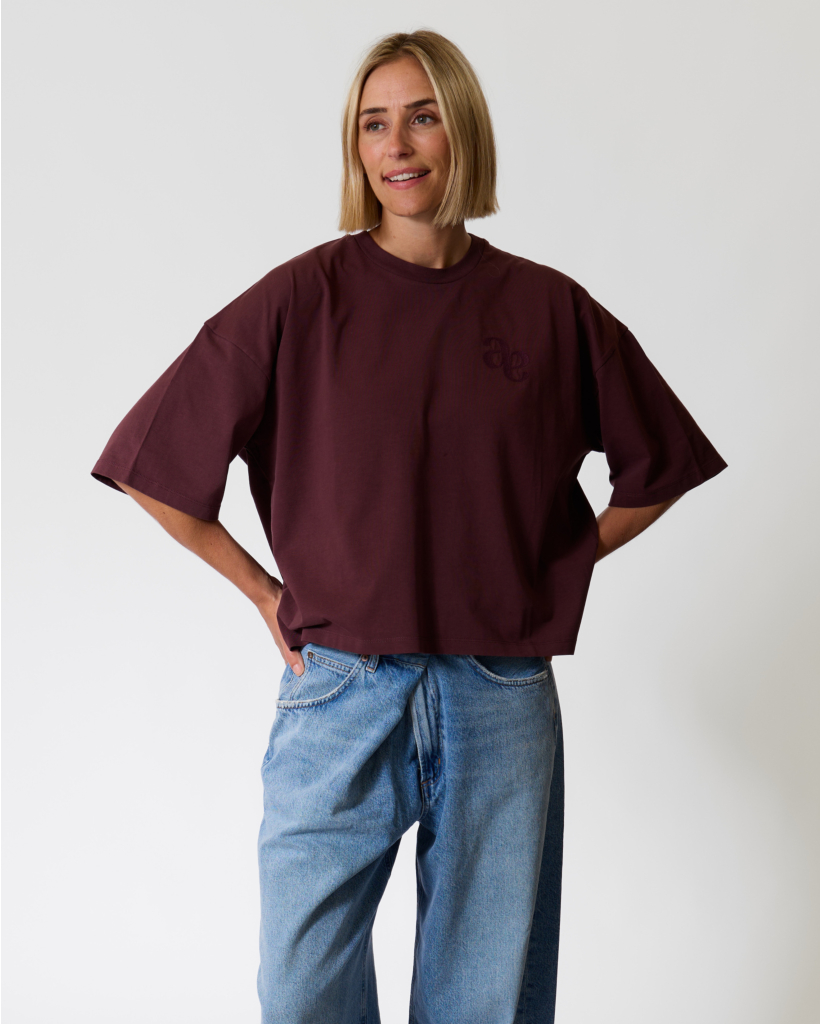 Eloise Boxy T-shirt met Print Burgundy