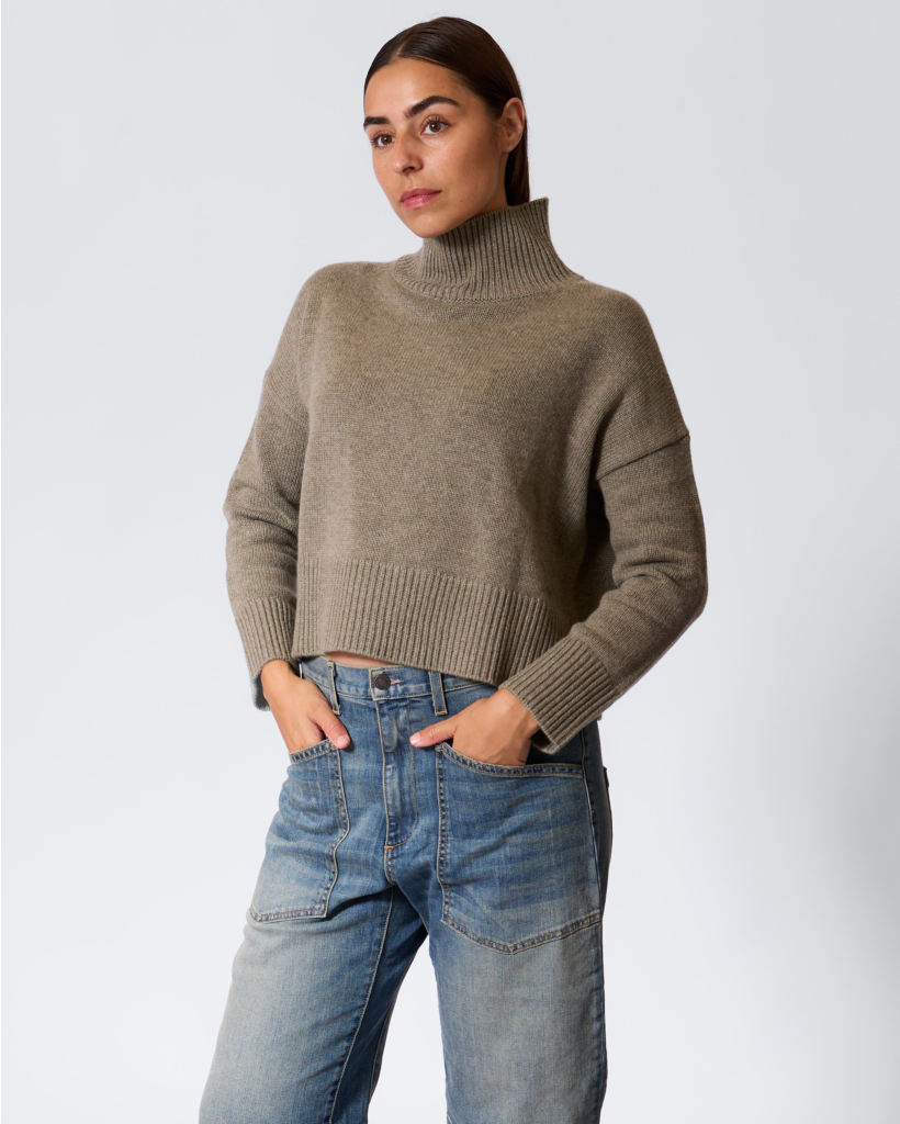 Ulla Crop Boxy Sweater Kaki Chine