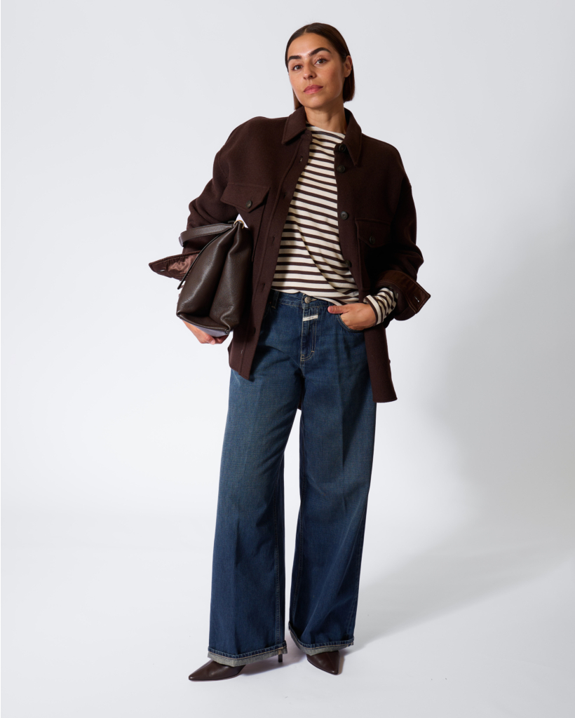 Gestreepte Longsleeve Ecru/Mahogany Brown