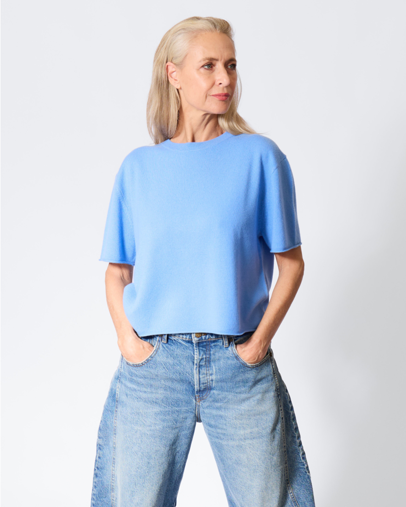 Cila Cashmere Korte Mouw Trui Azure