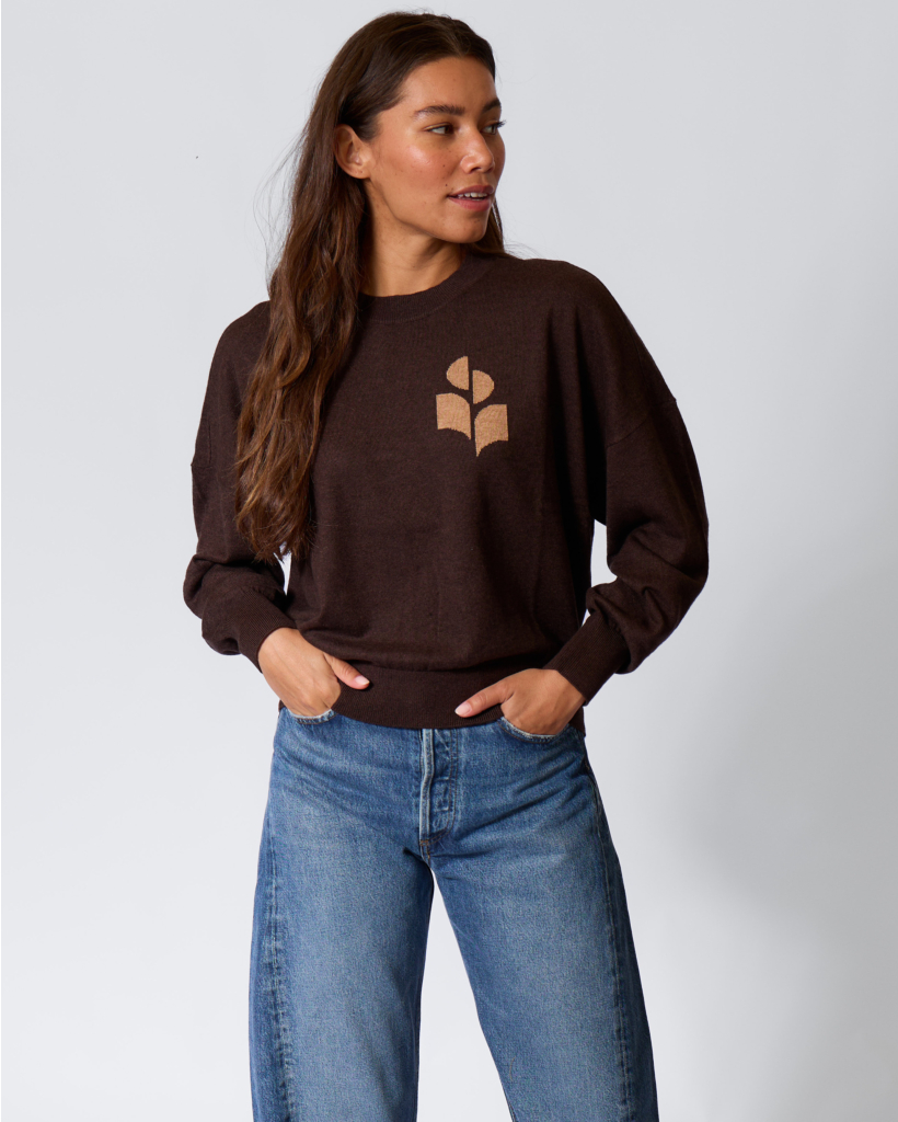 Marisans Katoen/Wolblend Sweater met Logo Chocolate