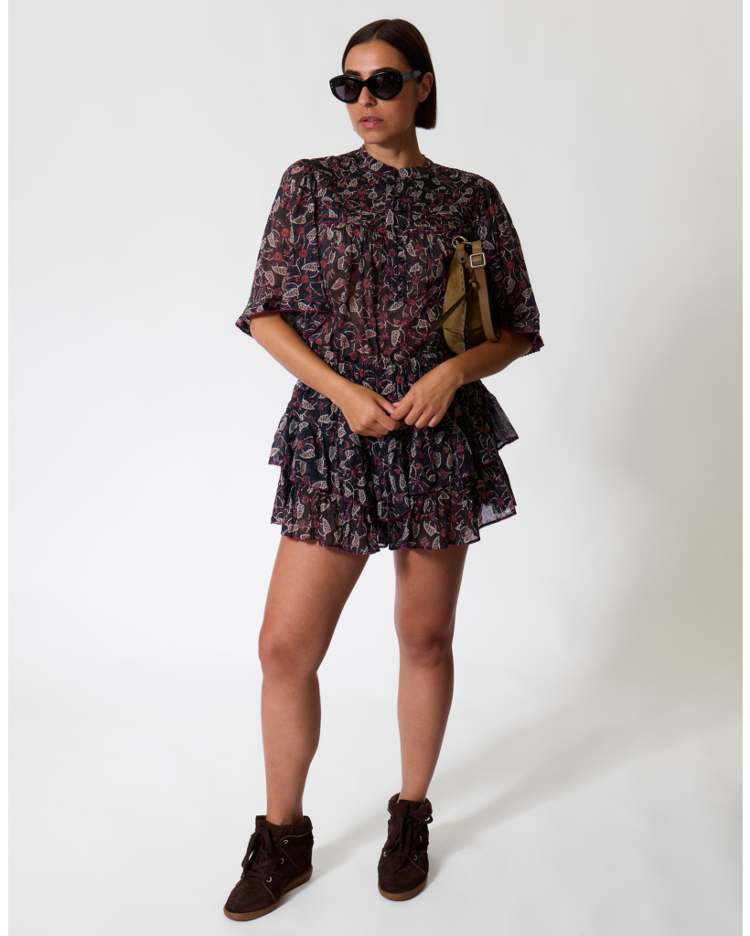Douna Blouse met Bloemenprint Black/Raspberry