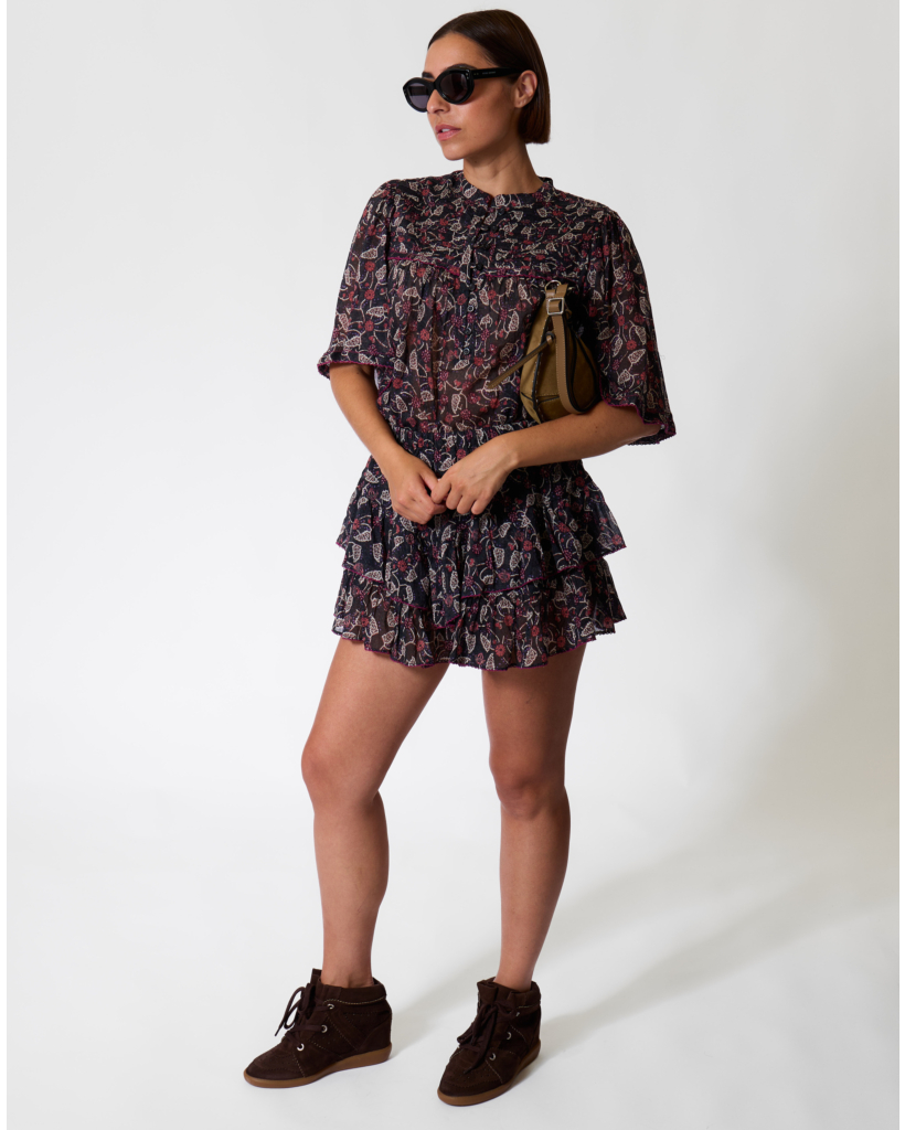 Jocadia Korte Rok met Bloemenprint Black/Raspberry