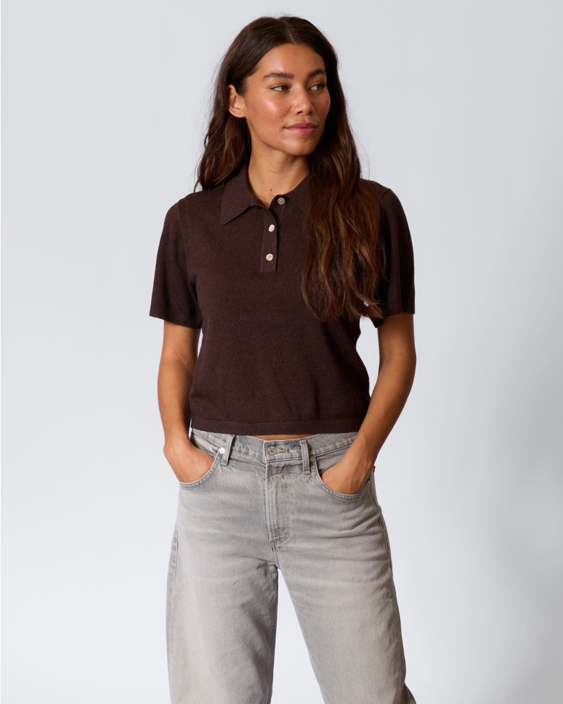 Althea Katoen/Wolblend knit polo Chocolate