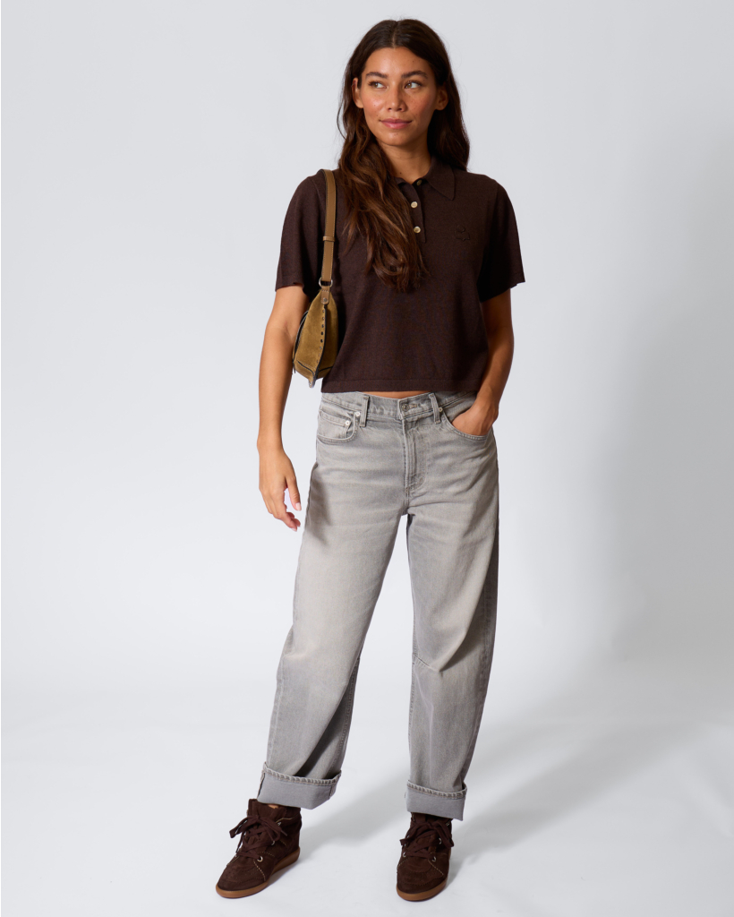 Althea Katoen/Wolblend knit polo Chocolate