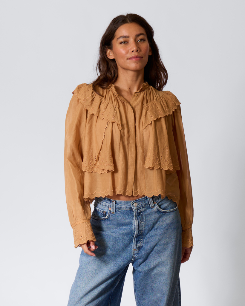 Kelmon Embroidered Katoenen Voile Blouse Karamel