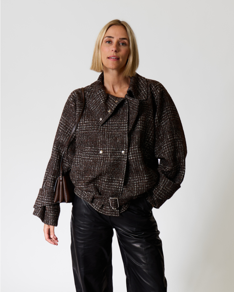 Inja Tweed Jack met Ceintuur Bruin