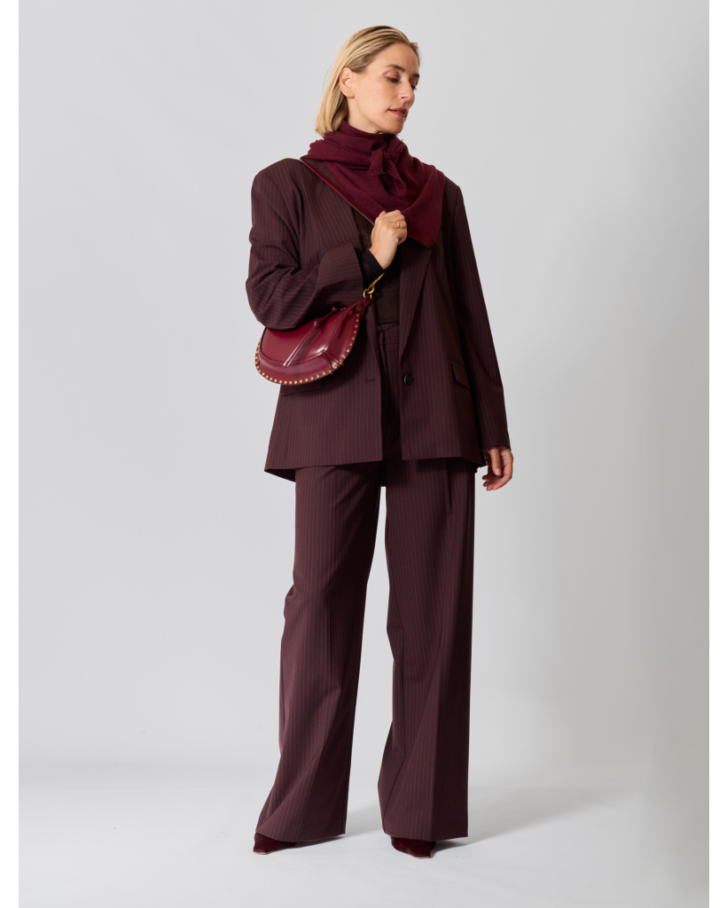 Krijtstreep Wolmix Stretch Pantalon Aubergine