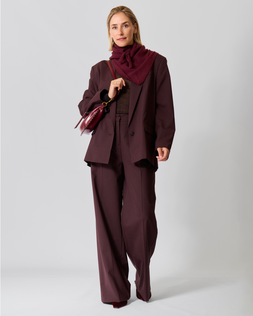 Krijtstreep Wolmix Blazer Aubergine