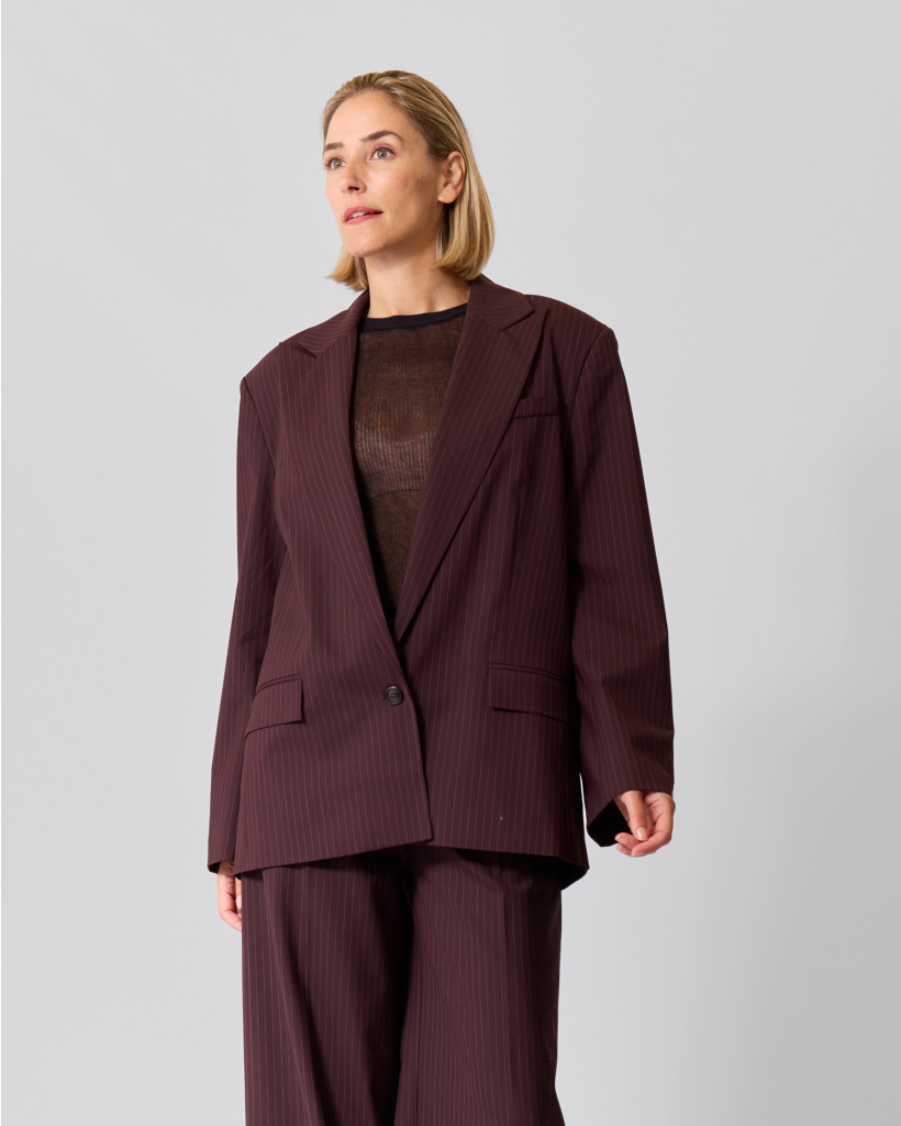 Krijtstreep Wolmix Blazer Aubergine