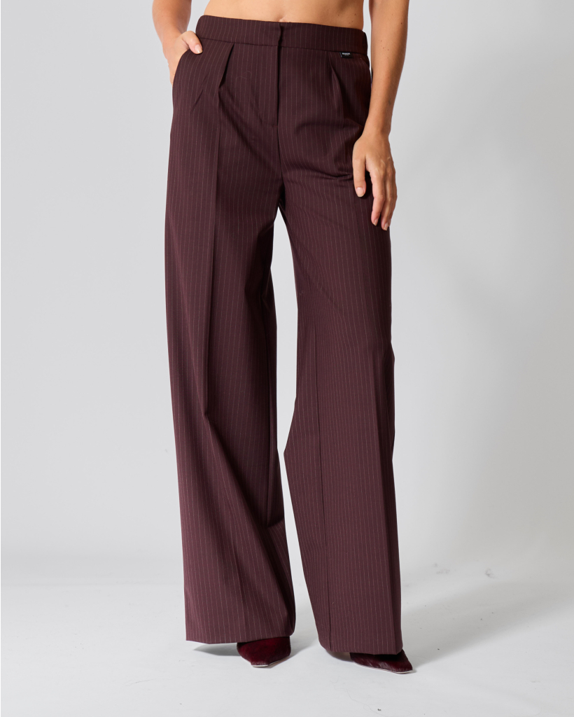 Krijtstreep Wolmix Stretch Pantalon Aubergine