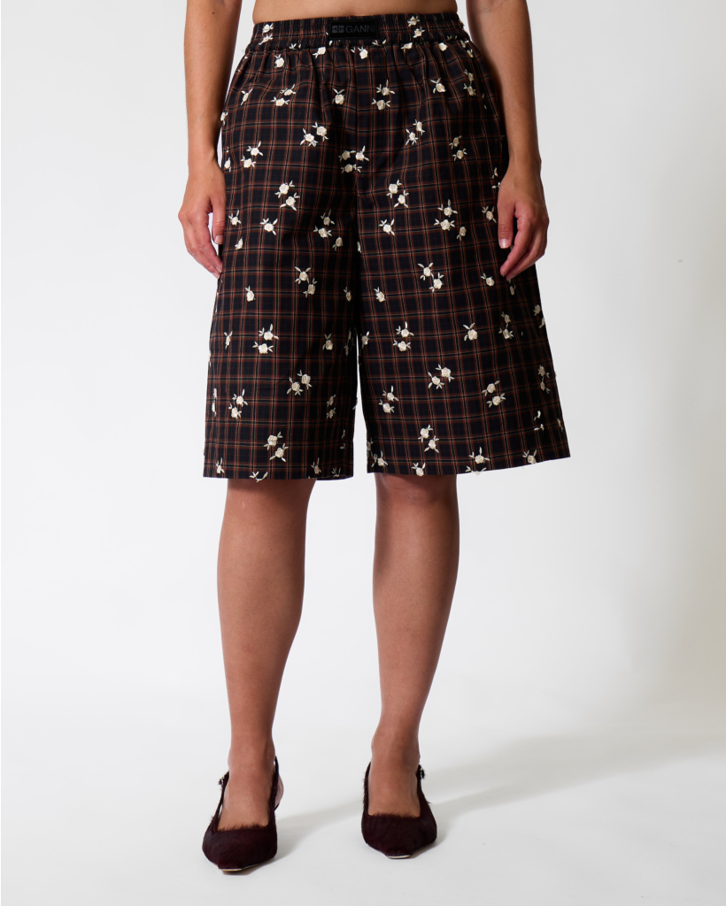 Printed Check Flower Bermuda Cappuccino