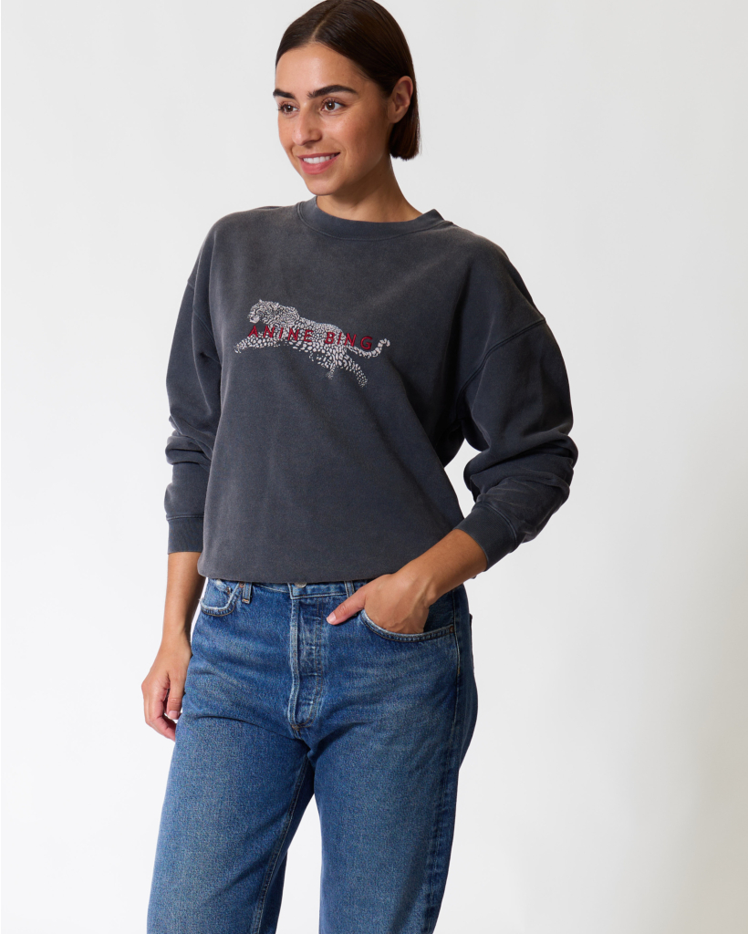 Sweater met Luipaard Print Washed Black