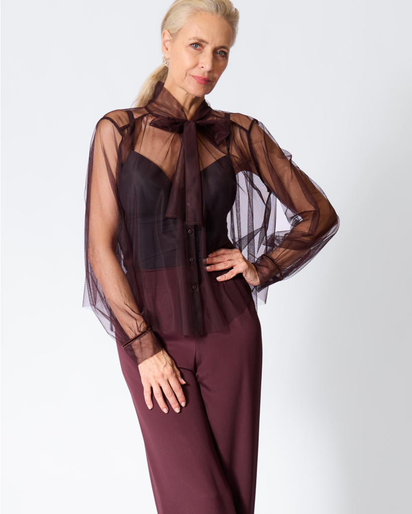 Mesh Blouse met Sjaaldetail Fondant