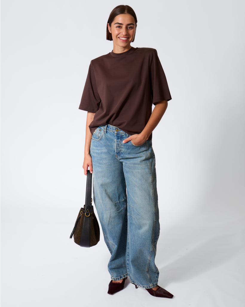 Tadura T-shirt met Schouderpads Choco Brown