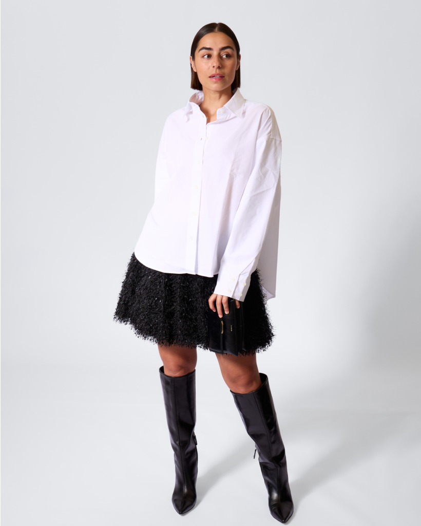 Poplin Blouse met overlay mouwdetail Wit